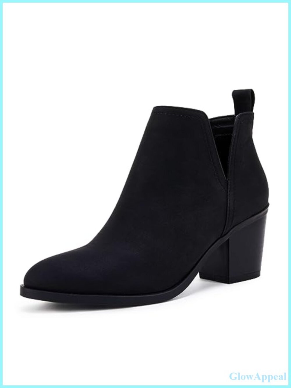 Faux Suede Cut Out Ankle Booties Chunky Stacked Heel Slip On Western